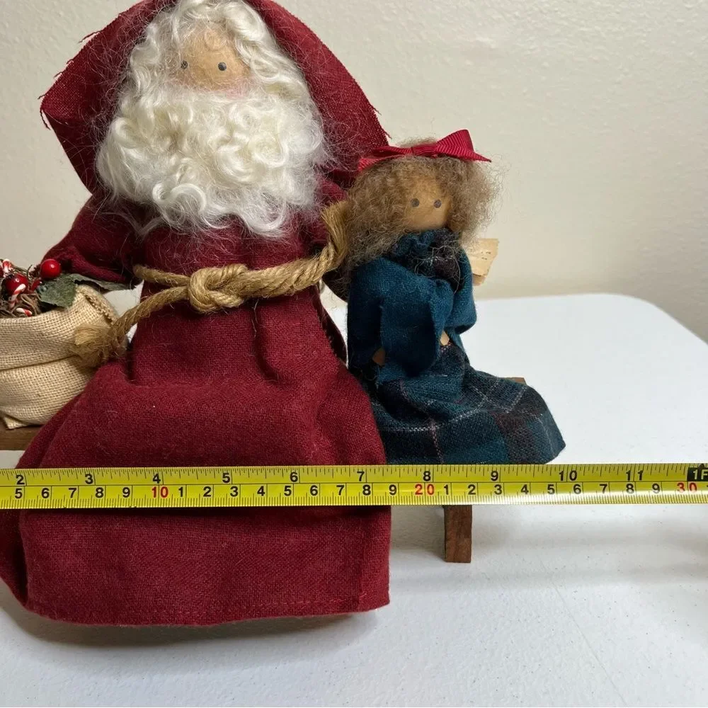 Vintage Lizzie High Wooden Folk Dolls Removable Santa Child Bench Handcrafted